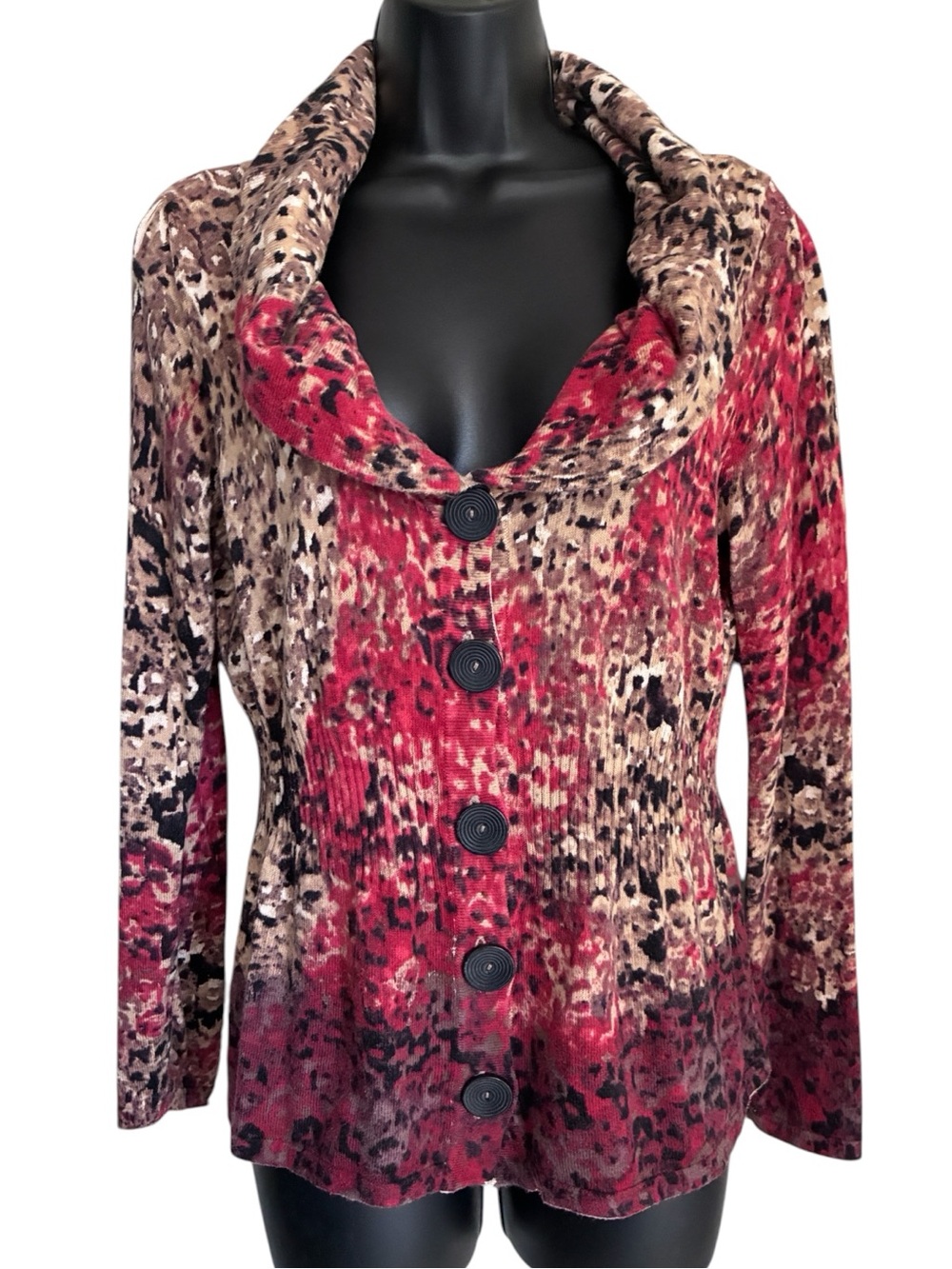 Indie Sleaze Boho Chic Fall Knit Cardigan in Red and Brown Animal Print PM